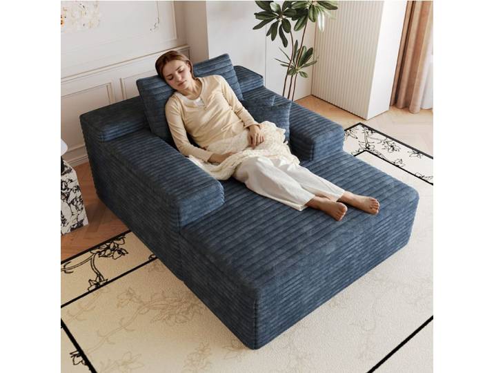 MEULVA Canapé compressé 1 place en tissu corduroy bleu mousse haute élasticité sans montage