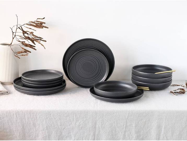 Service de vaisselle Lava Stone 40 x 38 x 43cm Noir