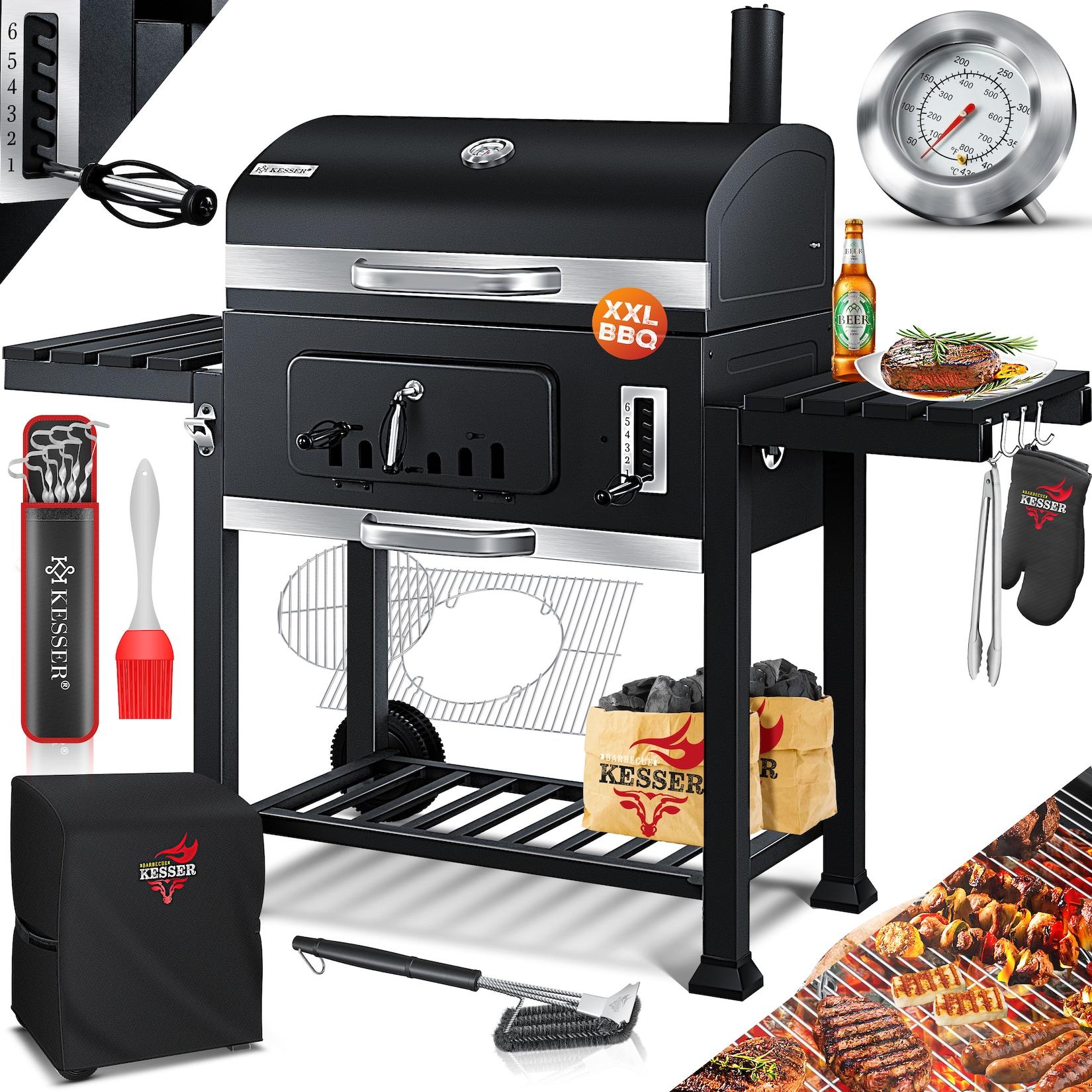 KESSER® Grill Grillwagen XXL Holzkohlegrill mit Deckel, Rädern, Edelstahl-Griff, Grillrost und Thermometer Holzkohle kohlegrill Wagen groß Kohle BBQ Barbeque Camping, Terrasse, Garten
