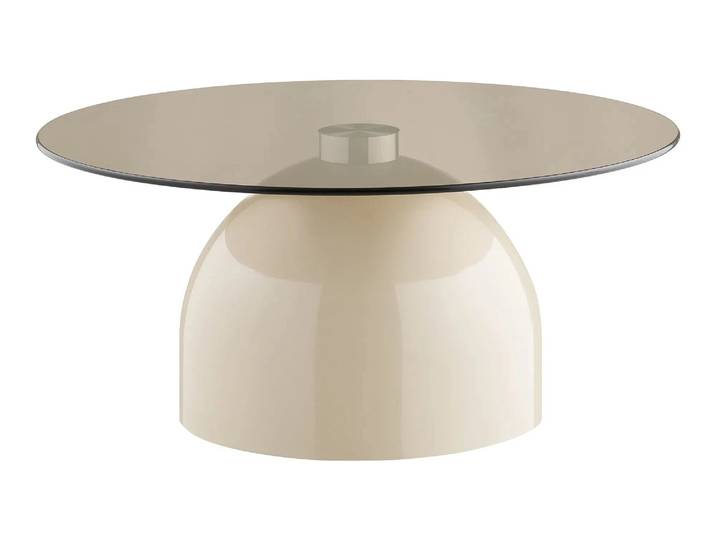 Couchtisch Solvaira – mit runder Glasplatte und skulpturalem Metallfuß - Beige - Luxusbetten24