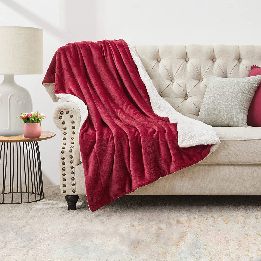 Fairmont Park Luxury Sherpa Fleece Throw Blanket – Ultra Soft, Warm & Cosy Plush Sofa and Bed Throw Red 150" W x 200" L