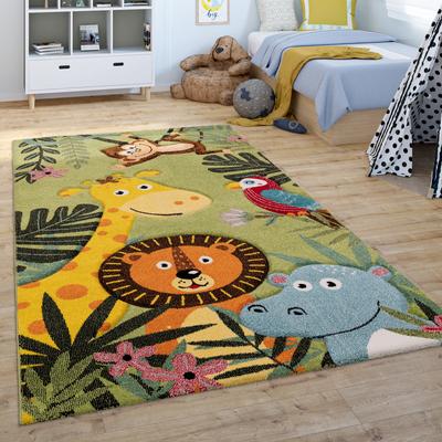 Paco Home Kids Rug with Jungle Animal Motif in Green