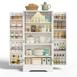 Küchenschrank 120x60x40 cm mit LED-Sensorlicht, großer 2-türiger Aufbewahrungsschrank, verstellbare Regalböden, weiß