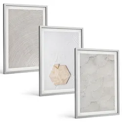BILDER SET 3er Set - 40x60 cm Silberner Rahmen - Leichte Boho-Sandtexturen
