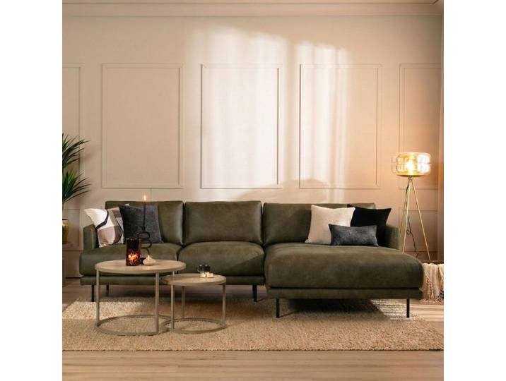Bronx71 Ecksofa Denver Leder olivgrün rechts