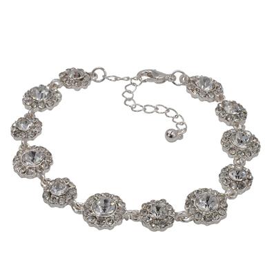 Armband STEUER "Metall weiß 19+5,0cm Blüten Glasstein ohne", weiß, Armbänder, Damen, 24,0cm, Metall, glänzend, Armband