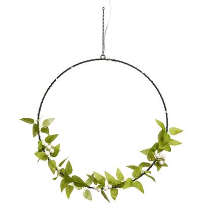 IC WINTERWORLD LED Dekolicht "Weihnachtsdeko", schwarz (schwarz, grün), Ø 30cm, 1 Stk., Leuchten, Beleuchteter Metall-Ring, mit Blättern beschmückt, Ø ca. 30cm
