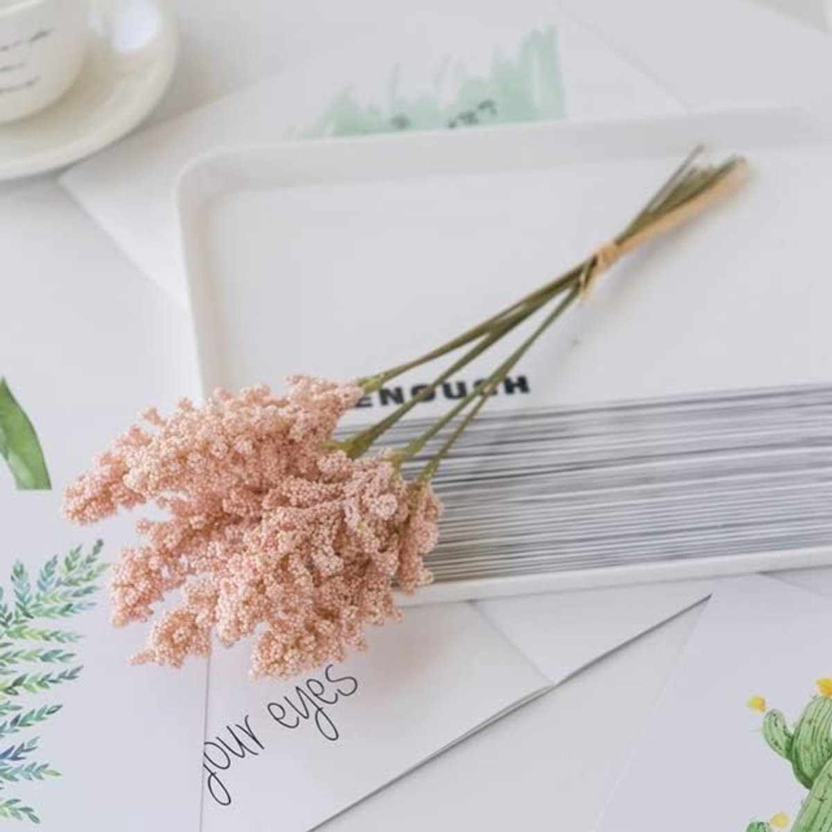 Gedroogde Tarwe Oortjes Kunstbloemen Bosje - 6 stuks - Roze