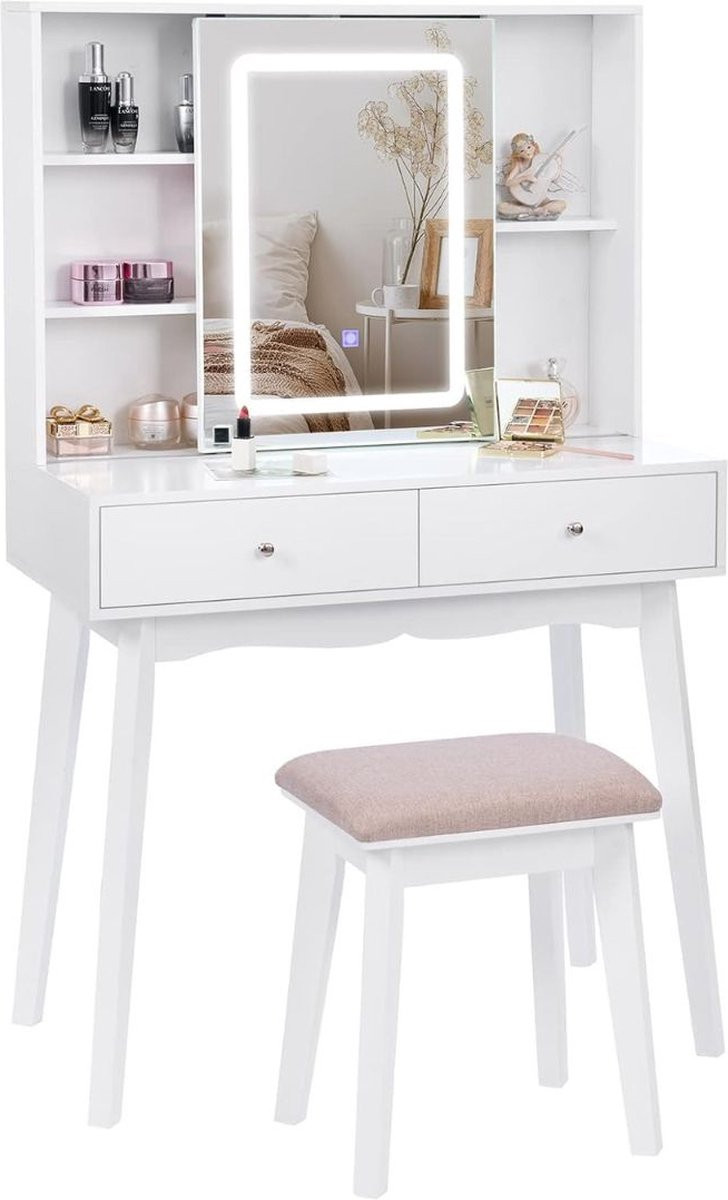 ApexArte® Make uptafel met spiegel - Wit hout