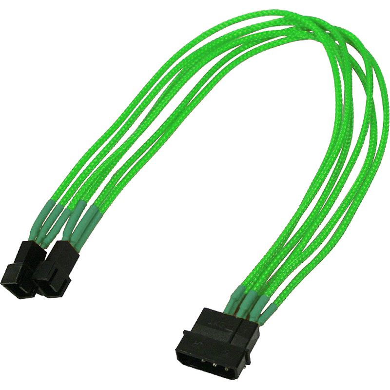 Nanoxia 30 cm sleeved neon grünes Adapterkabel für 4-Pin Molex zu 2x 3-Pin (NX42A30NG)