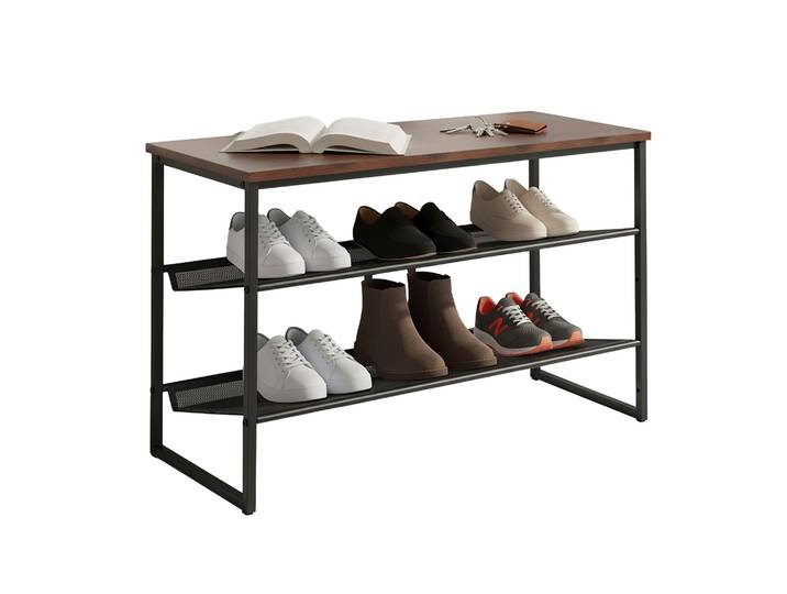 Schuhregal mit Ablage für 6-8 Paar Schuhe Braun-Schwarz