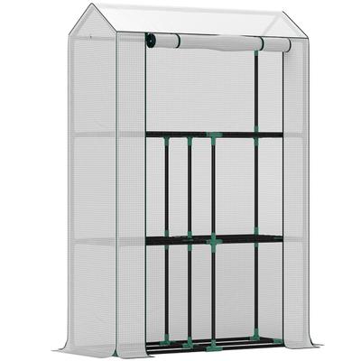 OKWISH Foliengewächshaus mit Regalen und Rolltür Weiß 100x40x150 cm UV Schutz, pulverbeschichteter Stahlrahmen, Balkon und Garten Treibhaus