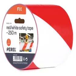 Perel Absperrband auf Rolle 250 m, ideal für temporäre Absperrungen und Veranstaltungen, rot/weiß
