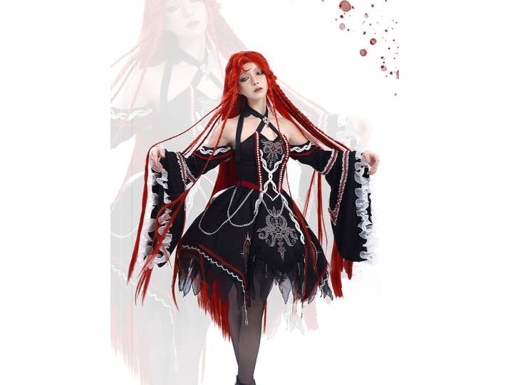 Léopard chat Lolita fantôme mangeur Fs ensemble complet Cthulhu robe gothique foncée rétro foncé Loli thé fête Halloween robe de bal