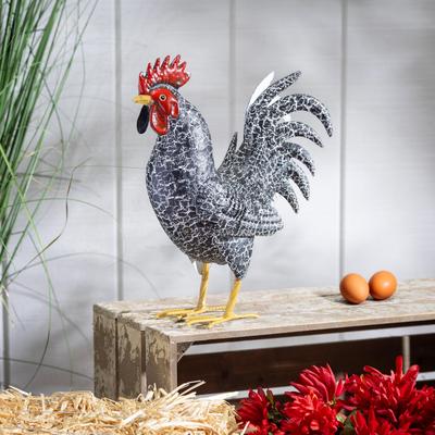 Evergreen "14"" Metal Rooster With Feathers Statue"