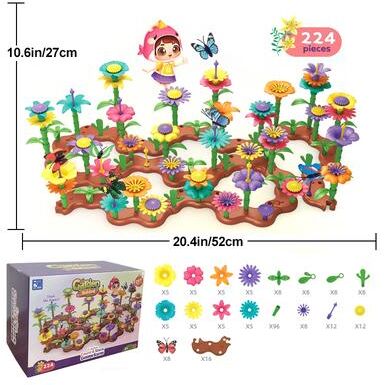 Perfect Picks Market Grow Their Imagination With STEM Flower Garden Toy, Gift For Year Old Boys & Girls 224pcs