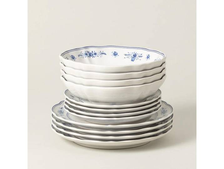 Costa Nova Kombiservice Vila, Blau, Weiß, Keramik, 12-teilig, Handmade in Europe, robust, Essen & Trinken, Geschirr, Geschirr-Sets, Kombiservice