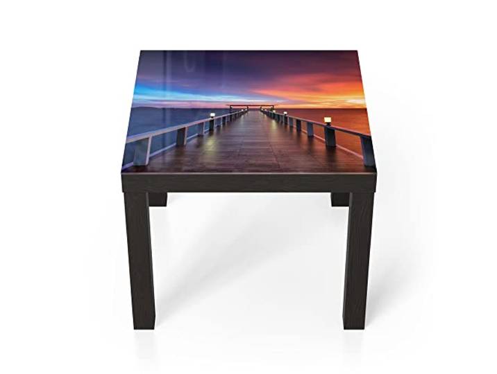 DEQORI Glastisch schwarz klein 55x55 cm Motiv Holzkai am Abend ausgefallener Beistelltisch aus Glas Hochglanz Couchtisch fürs Wohnzimmer moderner Couch Tisch mit Design