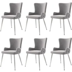 MODFU Esszimmerstuhl 6er Set 85x47x49 cm Samt Grau+Silber mit Metallbeinen, modern und vielseitig als Dining und Lounge Stuhl