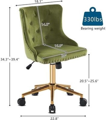 VINGLI Pink Velvet Office Chair with Wheels