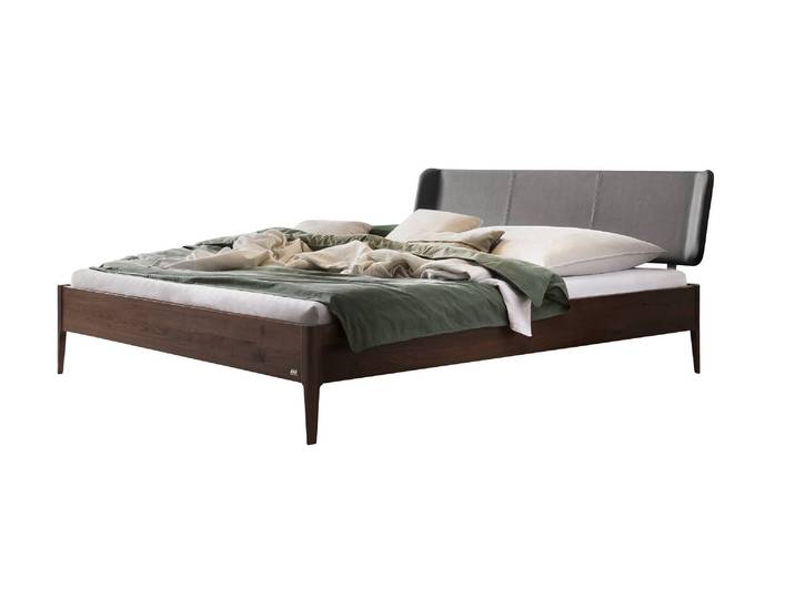 Massivholzbett, Nussbaum, Braun, 146×216 cm, Gepolstertes Kopfteil, Modern, Hasena