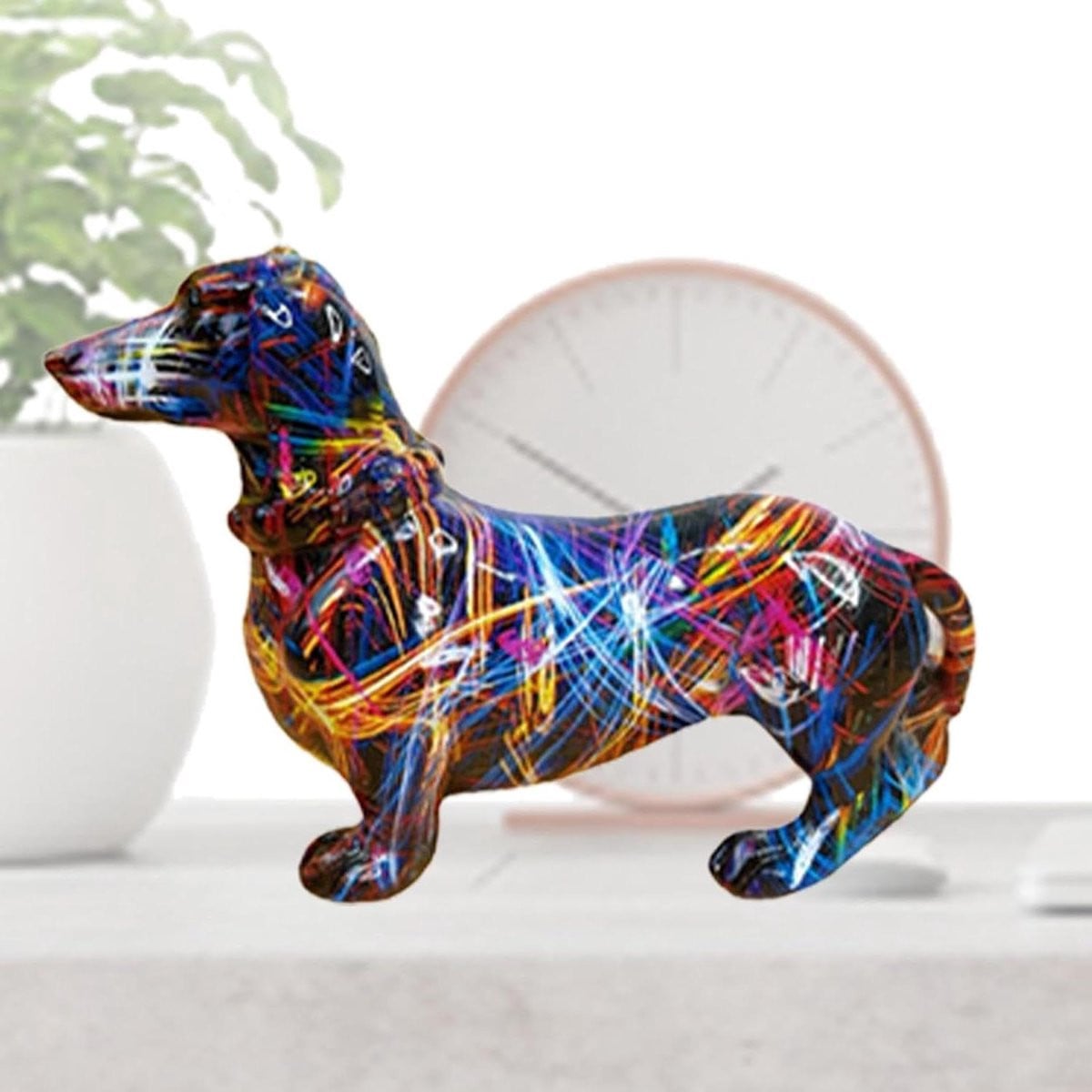 Graffiti Teckel Beeld - Uniek Hond Sculptuur voor Woonkamer Decoratie