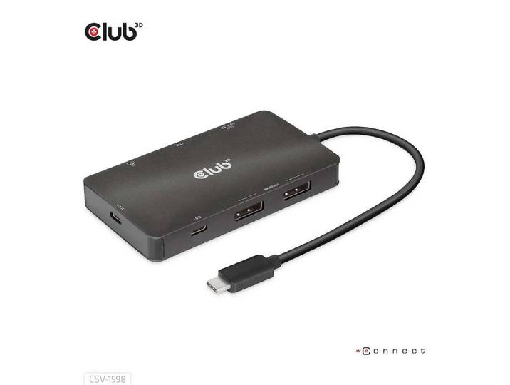 CLUB3D Laptop-Dockingstation USB Gen2 Type-C to Dual DisplayPort 4k60Hz 7-in-1 HUB