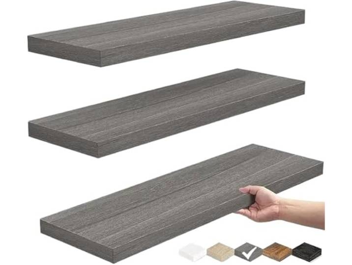 PADGCNOR Wandregal Holz Rustikale schwebende Holzregale Wandmontage for Badezimmer, Schlafzimmer, Küche, Bücher.(Grey)