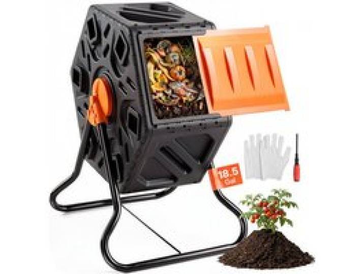 VEVOR Tumbling-Komposterbin Komposter Tumbler 70 L, Trommelkomposter 360° Drehbar Multifunktionaler Tumbling Komposter 605 x 510 x 730 mm, 20 kg Belastbarer Garten Kompostbehälter inkl. Handschuhe
