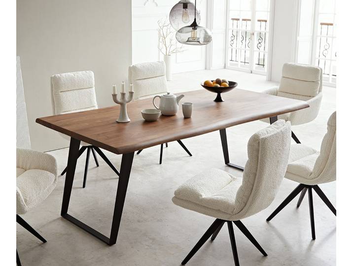 Table à manger Edge 200x100 acacia marron métal incliné Live Edge