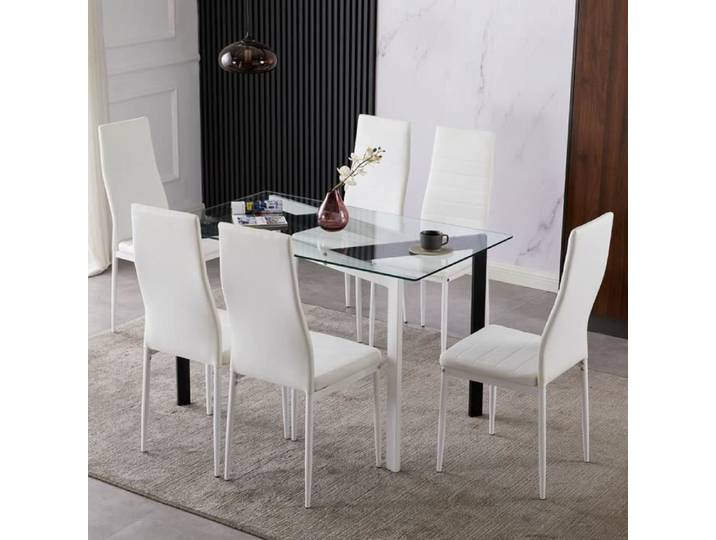 AKALNNY Lot de 6 chaises de salle à manger en cuir PU blanc