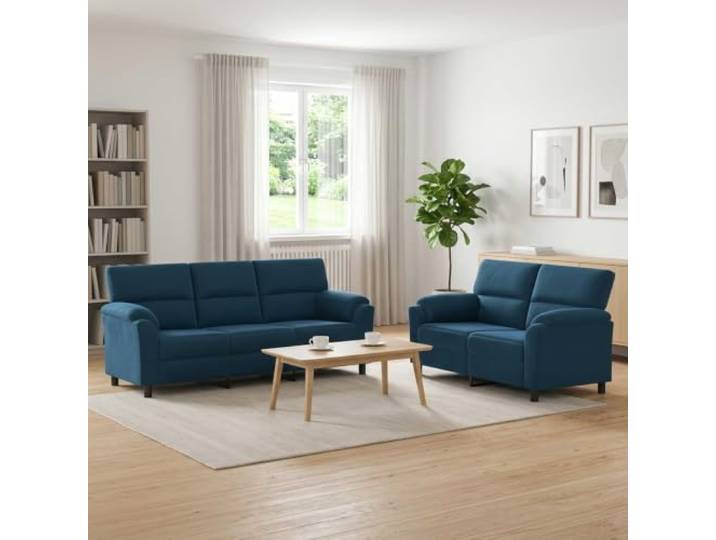 Sofa-Set 2 pcs Blau Samt Metallrahmen,Kissenrücken-Design,konische Beine,Samtoberfläche,einfache Pflege,drinnen