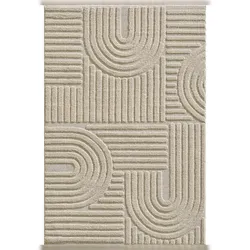 Teppich 3D-Effekt Skandinavischer Boho Skulptural Waschbar Strapazierfähig Wohnzimmer Esszimmer Beige 240x340 cm – RIGI von Kadima Design