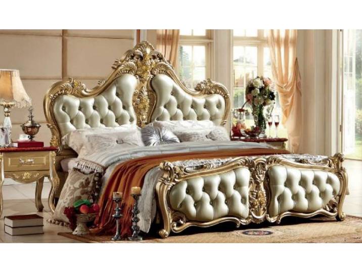 JVmoebel Bettgestell Doppelbett Komfort aus massivem Holz in edlem Gold mit Retro-Stil (1-tlg)