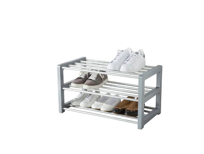 Schuhregal RUCO Trend , grau (silberfarben), B:60cm H:33cm T:32cm, Aluminium, Kunststoff, Regale, Schuhregal, Regal mit 3 Etagen, stapelbar