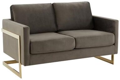 LeisureMod Lincoln Velvet 2-Seater Sofa Accent Arm Chair with Removable Foam Cushions, Gold Steel Base Couch for Living Room and Office