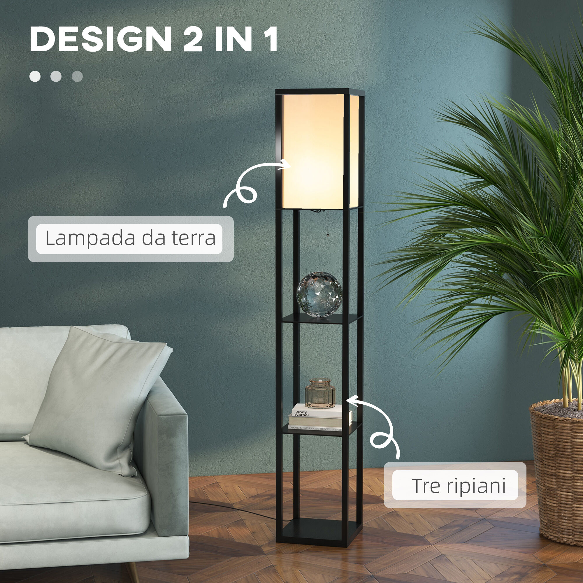 Altro Lampada Da Terra Piantana 40w Con 3 Scaffale, Attacco E27, Lampada Da Pavimento Moderno Con Paralume In Plastica, Soggiorno, Salotto, Camera Da Letto