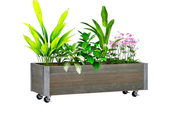 ComfortXL Hochbeet auf Rollen De-12254 mit Bewässerung u. Drainage Grau, Holz, 96x30x30.6 cm, Gartenzubehör, Hochbeete