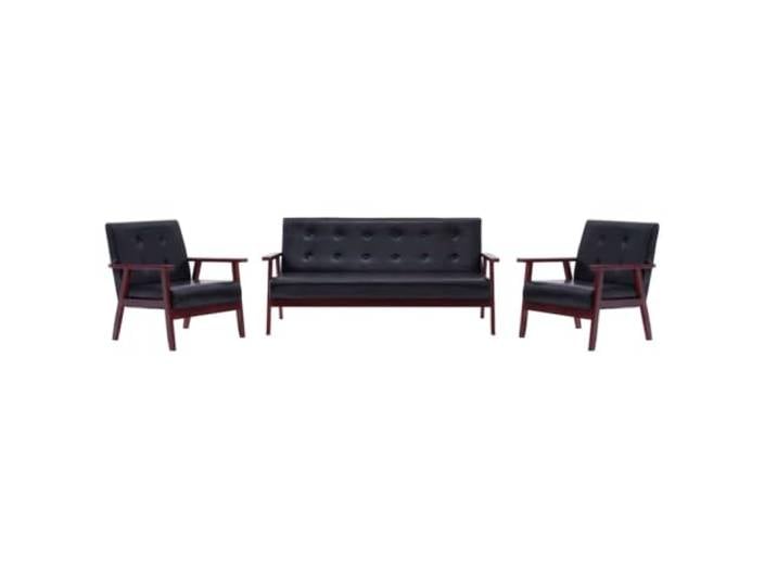 Todiikf 3-TLG Sofagarnitur Schwarz Kunstleder Couch Set mit 2 Sesseln Bequeme Sitzgruppe mit Holzgestell und Kunstlederbezug für Wohnzimmer und Büro. Inklusive 3er Couch und 2 Sesseln.