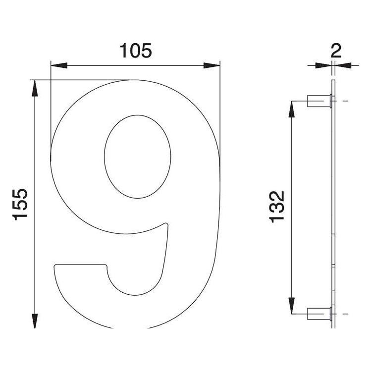 EDI Hausnummer Ziffer 6 / 9 Edelstahl matt 150 mm Breite 105 mm (2506/0000/00)