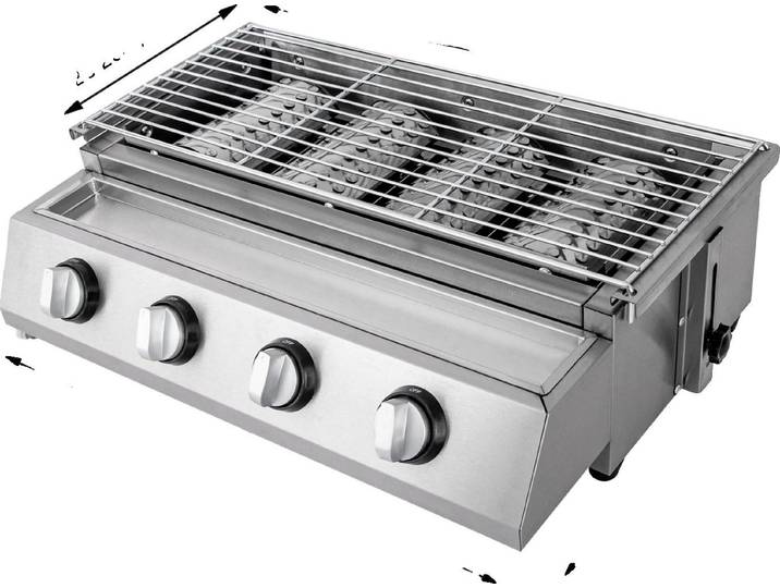 Barbecue à gaz\, 4 brûleurs\, hauteur de cuisson réglable\, argenté