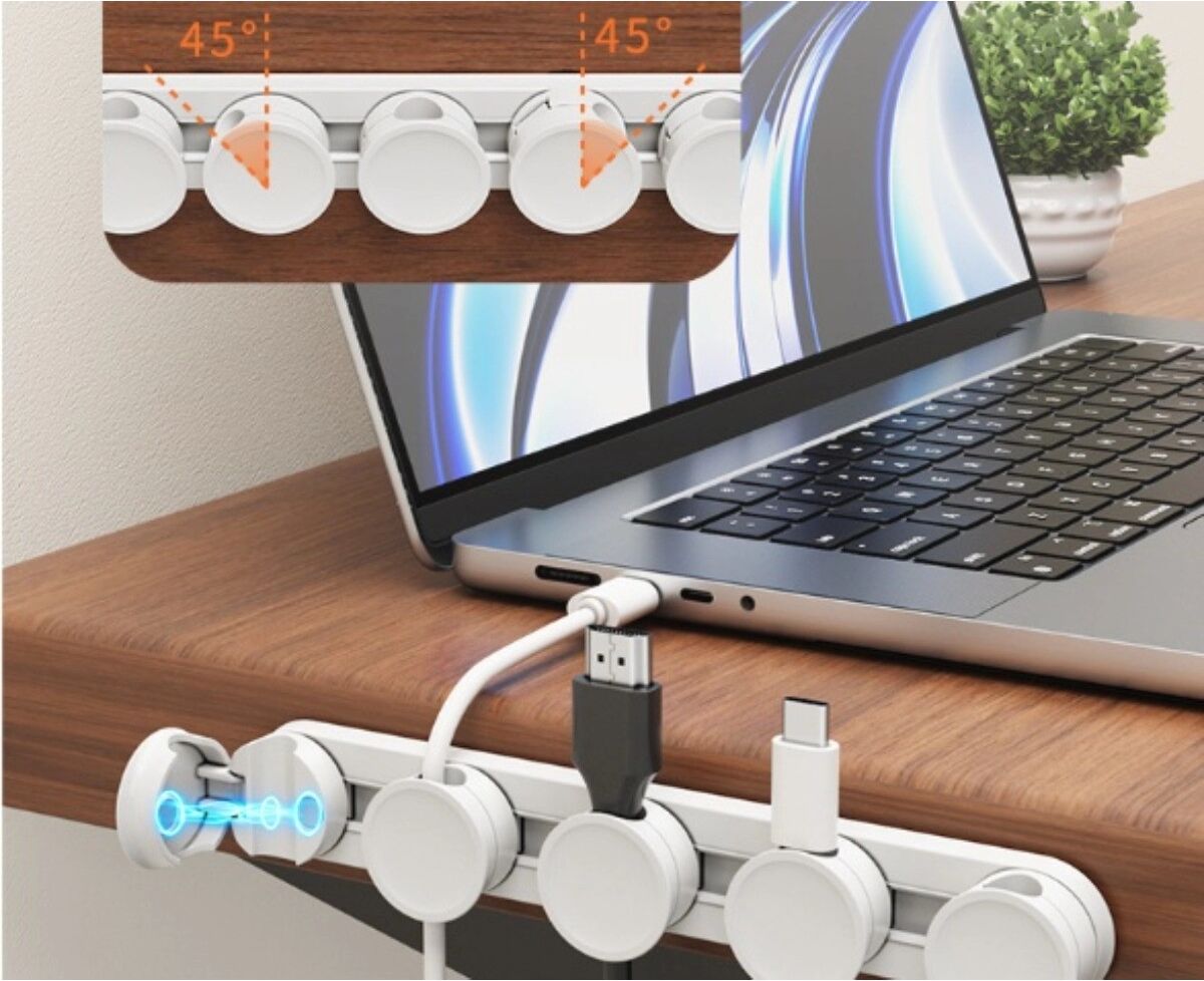 INF Organisateur de câbles coulissant magnétique 5+1 - Clip de câble ABS pour bureau, maintient câbles de charge, écouteurs, Blanc