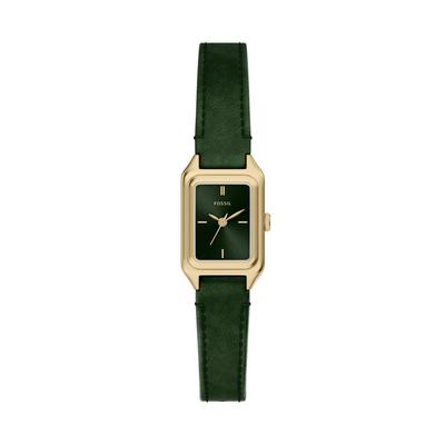 Quarzuhr FOSSIL "Raquel", grün (grün, grün), Armbanduhren, Damen, gelbgoldfarben, Quarzuhr, Armbanduhr, Lederarmband, analog