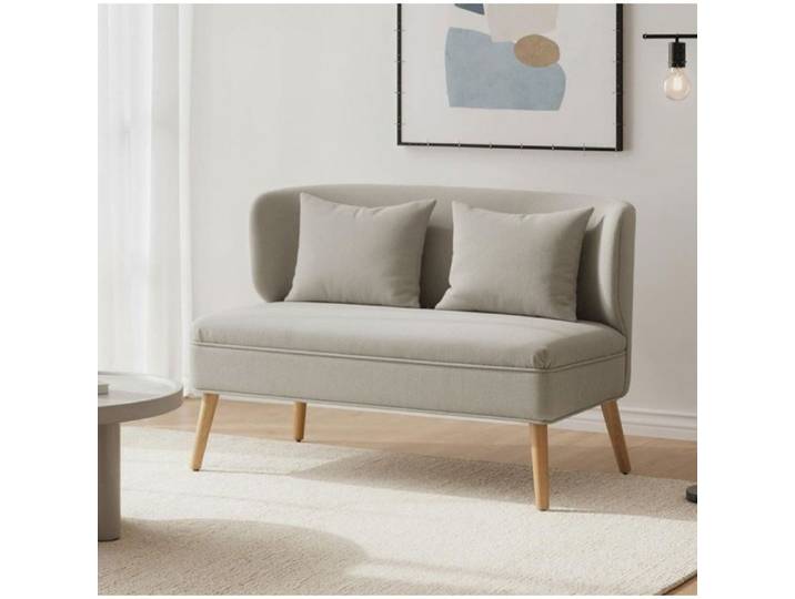 Canape 2 Places Chenille Beige Petit Canape Fixe FloraGrace Pour Salon Chambre Studio Avec 2 Coussins 117x65x78 5cm