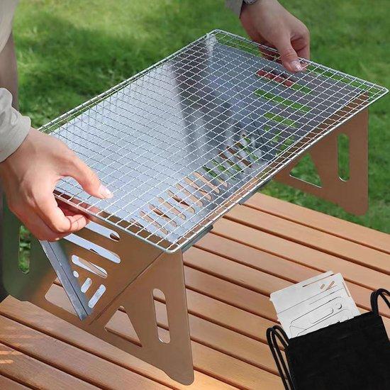 Famanu Tragbare Holzkohlegrill - Kompakte Grill für Outdoor und Camping - 21x38x18cm - Edelstahl