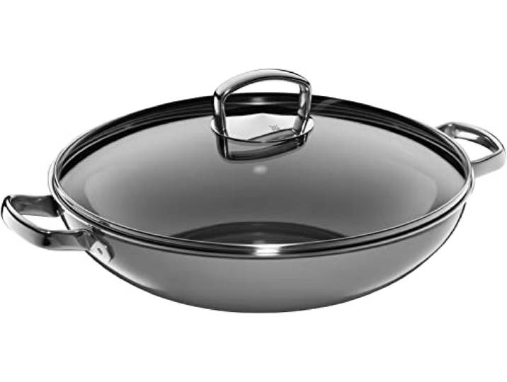WMF Fusiontec Mineral Wok Induktion 36 cm, Wokpfanne mit Glasdeckel, High-Tech Keramik, backofenfest, kratzfest, grau