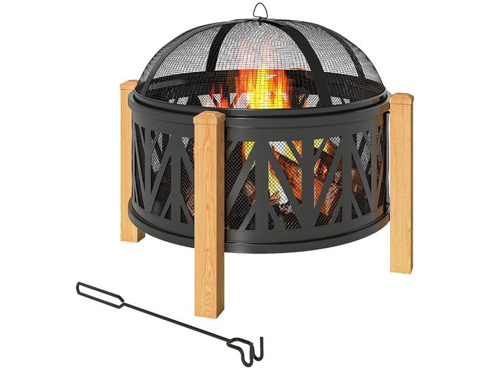 Outsunny 2-in-1 Feuerschale Ø75 x 58 cm Feuerstelle mit Funkenschutz Schürhaken