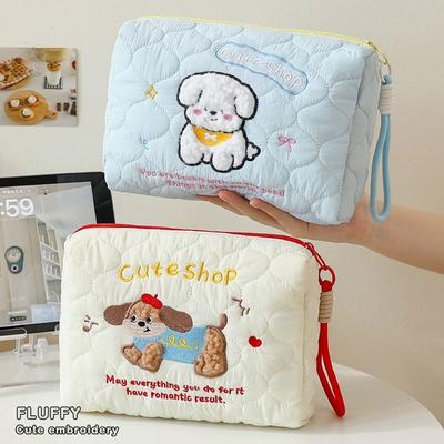 Discount Dollar Deals Large Capacity Makeup Bag, Portable Cute Cartoon Dog Storage Bag, Multi functional Cosmetic Bag Travel Storage Pouch pink