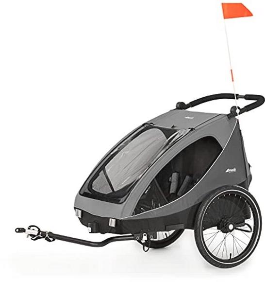 2-in-1 Fahrradanhänger und Kinderwagen für 2 Kinder - Sicher und komfortabel ab 6 Monaten - Zusammenklappbar und einfach umbaubar mit großem Stauraum