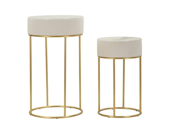Tables hautes rondes lot de 2 en velours crème cm ø 50x90-40x70